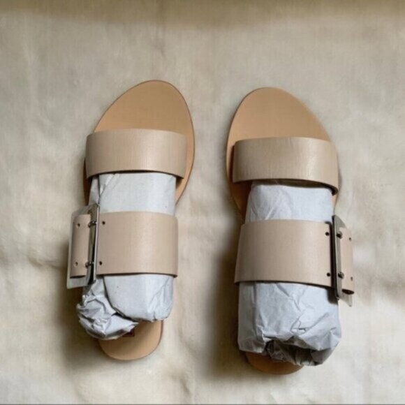 Free People Sol Sana April II Slide Sandals Flats Straps Leather Buckle Ecru 6 - Picture 8 of 15